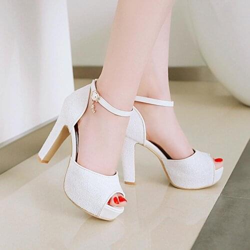 2020 Women New Summer Sandals Sexy Bride Wedding Party Shoes Peep Toe Thick Heel Platform Sandals Shoes Woman 33-43