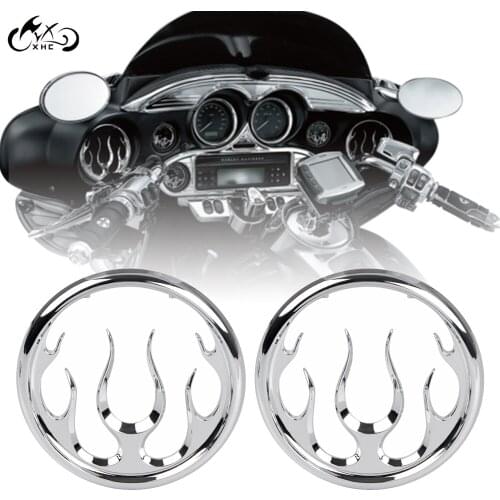 2X Motorcycle Chrome Flame Speaker Grill Accent Trim For Harley Touring Road King Classic FLHTC Ultra Limited FLHTK FLHX FLHXXX
