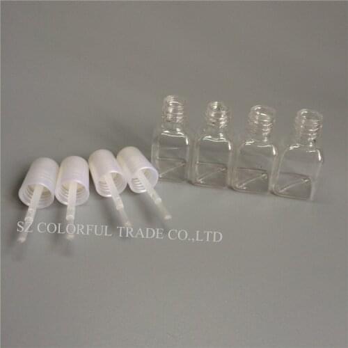 300pcs/lot 5g Mini Cute Clear Plastic Empty Square Nail Polished Bottle With White Cap Brush Plastic Nail Bottle For Children
