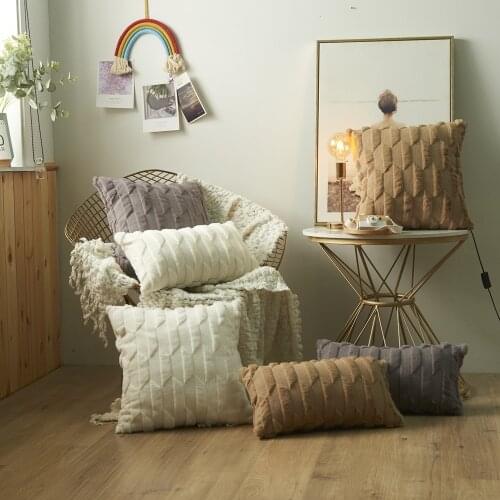 3D Plush Throw Pillow Covers Supersoft Cushion Cover Nordic Plain Striped Pillow Case Sofa Bed Home Autumn Decor Cushion Cover