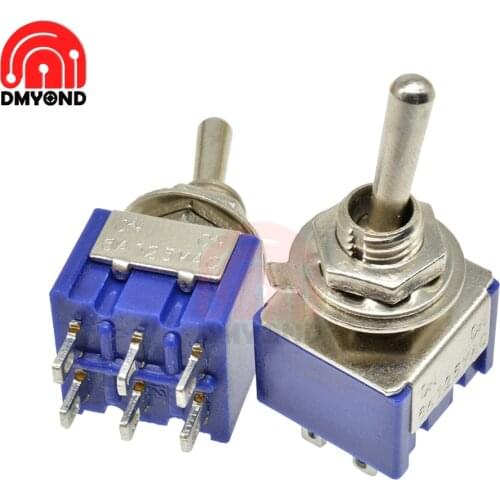 5PCS 6mm Toggle Switch Single Pole Double Throw SPDT ON-ON 6A 1/4 Inch Mounting 13*12.7MM 2 Positions 6Pins 120V AC 6PIN