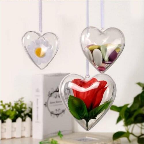 6PCS DIY Clear 65/80mm Heart Shape Ball Plastic Empty Christmas Decorations Transparent Open Ball Ornament Kids Party Supplies