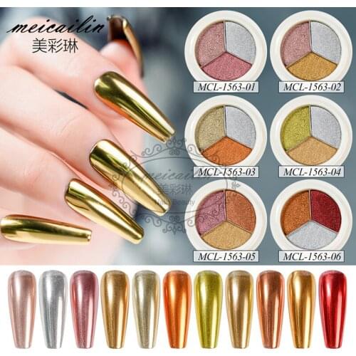 6 PCS Mixed 3 Colors Rose Gold Mirror Glitter Nail Powder Gel Polishing Chrome Solid Pigment Dust Beauty Manicure Art Decoration