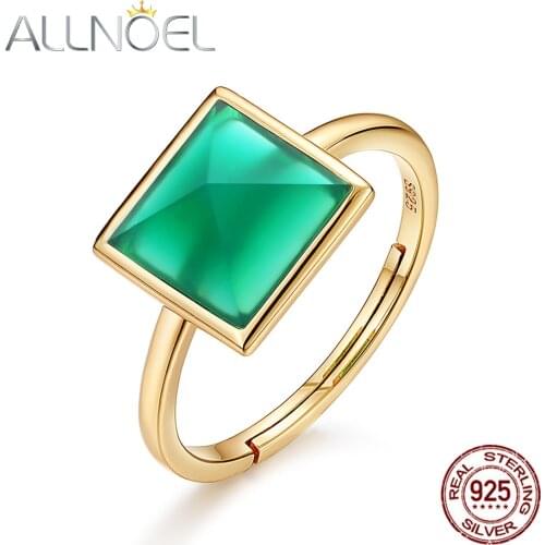 ALLNOEL 925 Sterling Silver Rings For Women Natural Green Agate Gemstone Adjustable Open design Rings For Women Fine Jewelry New