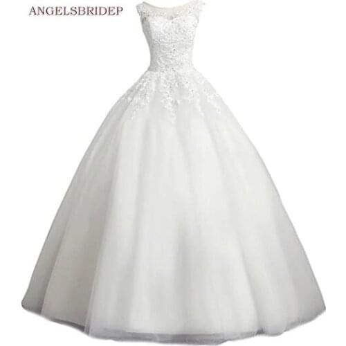 Angelsbridep Scoop Neck Ball Gown Wedding Dresses With Appliques Beaded Tulle Vestidos De Novia Customized Formal Bride Dresses