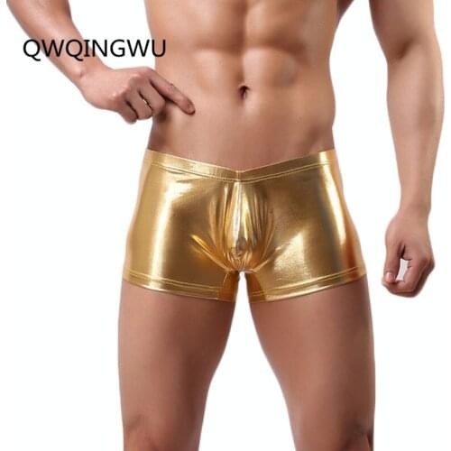New Boxers Men Sexy Underwear Faux Leather Latex Boxer Shorts Elastic Convex Pouch Stretchable Undershorts Panties Boxers