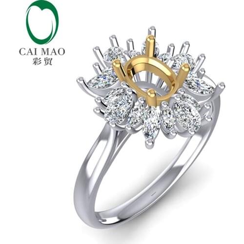 Caimao 0.92ct Marquise and round Diamond 5x7mm Oval Cut 14k White & Yellow Gold Ring Prong Party