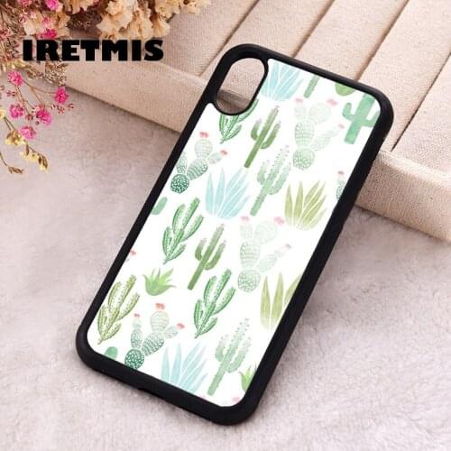 Iretmis 5 5S SE 2020 Phone Cover Case for iPhone 6 6S 7 8 Plus X Xs XR 11 12 Mini Pro Max Rubber Silicone Cactus Pattern