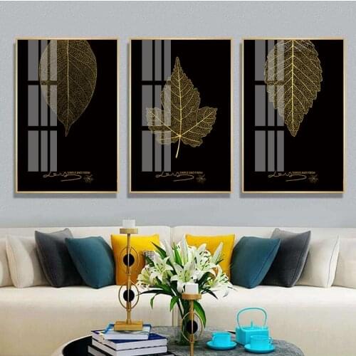 Black Golden Leaf Wall Art Canvas Painting Nordic Posters and Prints Decorative Wall Pictures for living Room Modern Home Decor