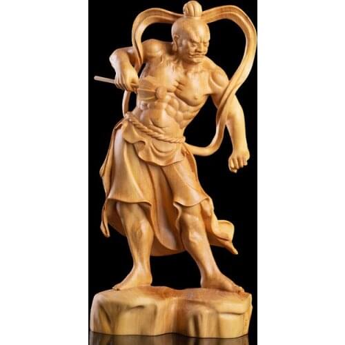 Door God Wooden Buddha Statue, 20cm Chinese Statue, Heng Ha Two God Boxwood Feng Shui, Wooden Sculpture Pa