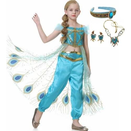 Kids Girls Princess Jasmine Costumes Children Birthday Party Belly Dance Dress Indian Costume Halloween Christmas Party Cosplay