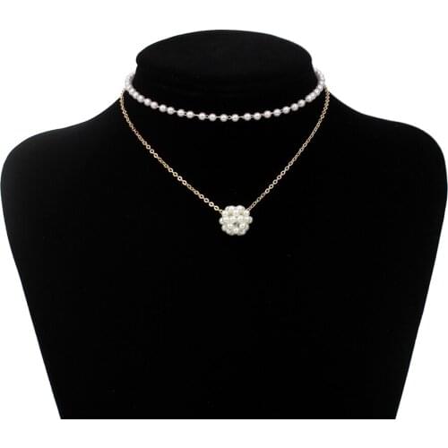 Poputton Gold Color Double Layer Simulated Pearl Chain Necklace for Women Multi Layered Pearl Choker Necklace Jewelry