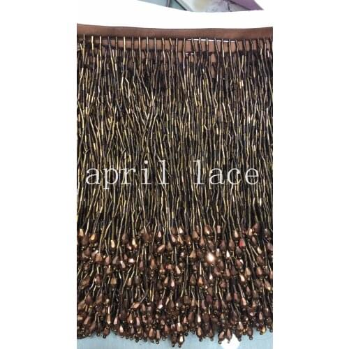 DX012# 5 yards /bag 15cm width dark coffee brown color pendant beads ribbon fringe tassel for garment/decorative/wedding dress