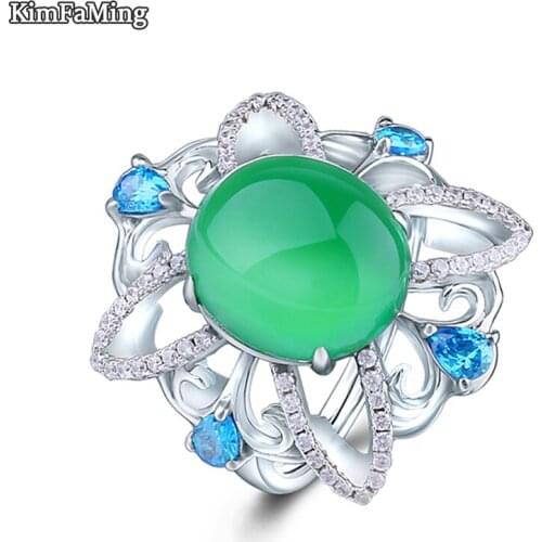 Hyperbole Design Silver Cocktail Rings Set with Green Chalcedony Gemstone Jewelry Women Party Gifts OPR188