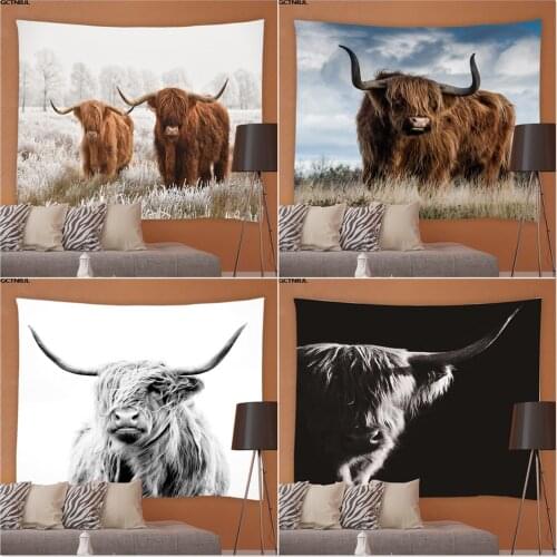 Highland Cows Wall Hanging Tapestry Wild Animals Cattle Living Room Bedroom Beach Tapestries Hippie Background Tablecloths Decor
