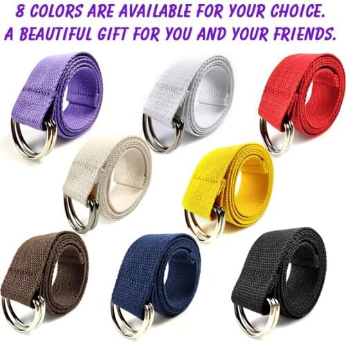 Canvas Belt Metal Buckle Double D Ring Ultra Lightweight Long Brief Solid Color 110cm Long Fashion Unisex Casual