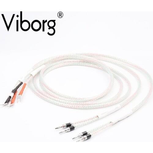 A pair Valhalla Series Hifi speaker cable with banana to spade Plug Speaker Audio Cable 2.5M