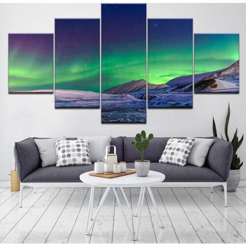 Canvas Painting Green and Snow Mountain landscape 5 Pieces Modular Wallpapers Poster Print for living room Home Decor