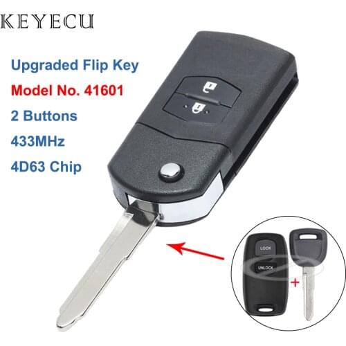 Keyecu Upgraded Flip Remote Car Key 2 Button 433MHz 4D63 Chip for Mazda 323 626 1999-2003 Visteon Model No. 41601