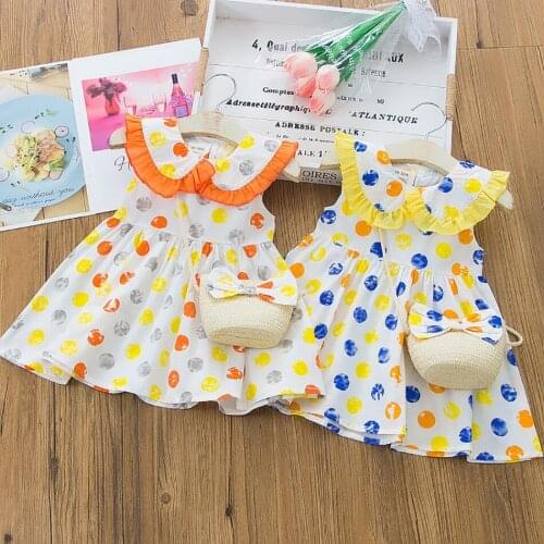 Kidswant Fashion Cartoon Fruit Dresses For Baby Girls Cute Flying Sleeve Sundress 2021 Kids Summer Outfits With Hat