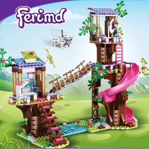 New Friends Jungle Rescue Building Blocks Base Slide Amusement Park Bricks Toys With Action Figures Model Girl Christmas Gifts