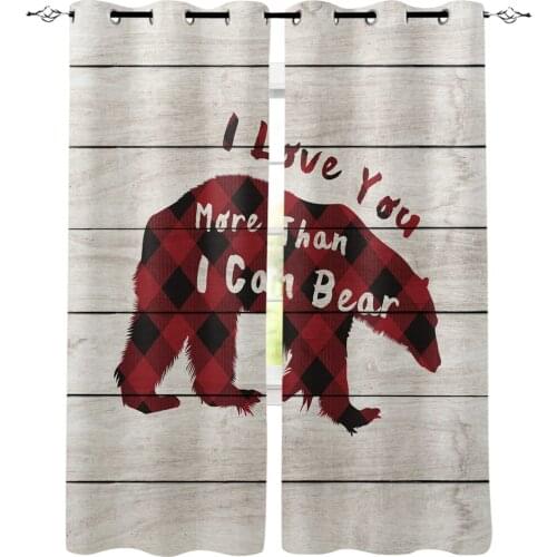 Red Checkered Bear Plank Grain Window Curtains Living Room Kitchen Curtains for Bedroom Left and Right Biparting Open Curtains