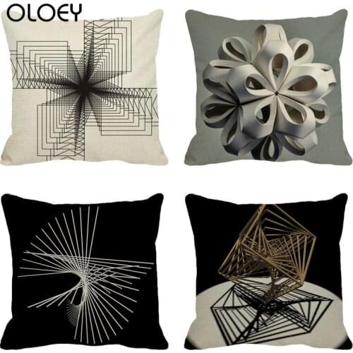 Creative Geometric Objects Linen Cushion Cover, Size 45x45cm, Home Bedroom Office Decoration, Hotel Decoration Cushion Cover