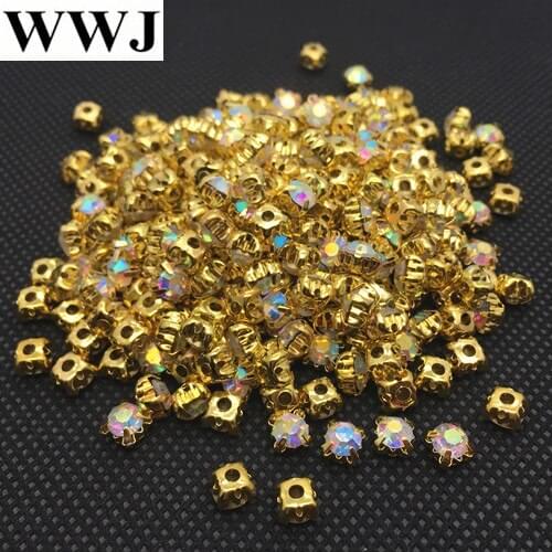 WWJ ss28 6mm Round Metal Claw With Rhinestone,Glass Round Stone Assembling Gold Color Claw And Crystal AB Color Stone / Beads