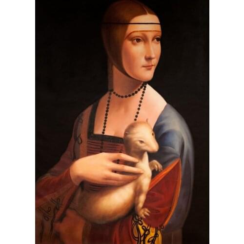 Lady With an Ermine, Leonardo Da Vinci Painting, Canvas Art Pictures, Handmade Wall Arts, Home Decor, Figure Painting