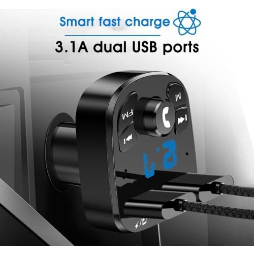 Top магнитола Car Bluetooth50FM Transmitter MP3 Player with 3.1A Dual USB Ports for Fasting Charging Battery Voltage Monitor