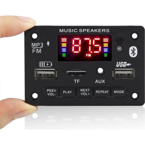6V 12V Bluetooth 5.0 MP3 Decoding Board Module Wireless Car USB MP3 Player TF Card Slot USB FM with Microphone Handsfree control