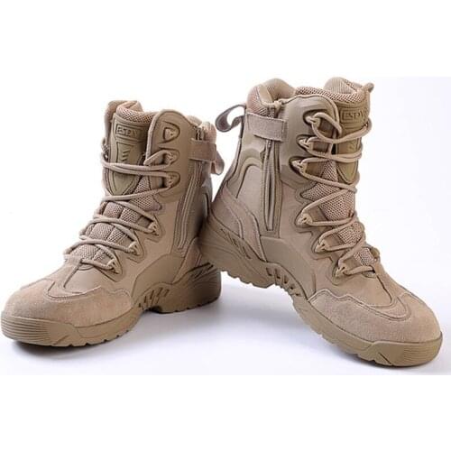 Men Desert Camouflage Leather Boot Outdoor Hiking Mesh Breathable Tactical Combat High Tube Wear Resistant Ankle Boots Shoes