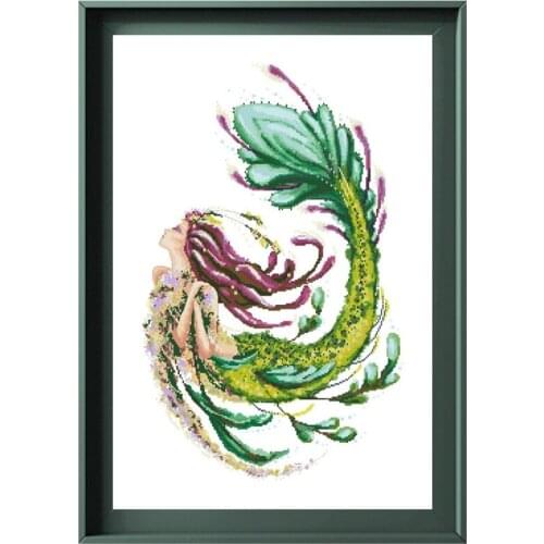 Dreampattern Mermaid fairy cross stitch kit beads pattern design 18ct 14ct 11ct white counted canvas embroidery DIY needlework