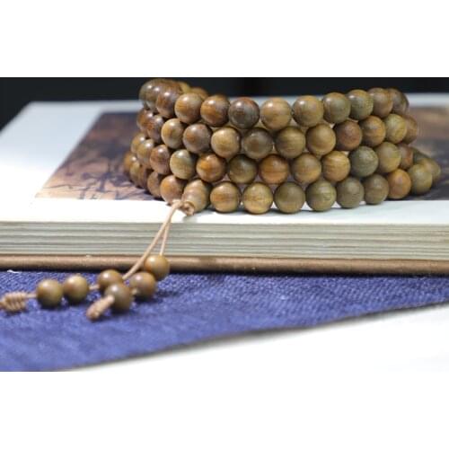 Natural Sandalwood Beaded Rosary Green 108 Pieces Necklace 8mm Elastic Bracelet Buddhist Prayer Yoga Wooden Beads