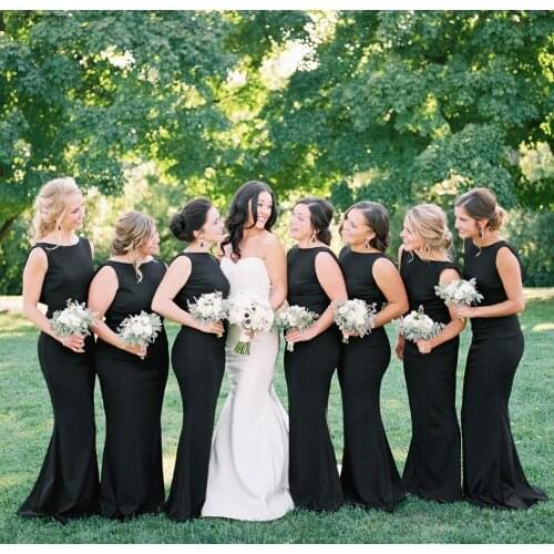 Cheap Black Backless Bridesmaid Dress Mermaid Summer Country Garden Formal Wedding Party Guest Maid of Honor Gown Plus Size