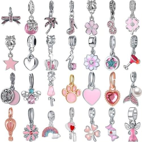 New Fashion Charm Original Pink Girlish Cute Pendant Fits Original Pandora Ladies Bracelet Jewelry Gift