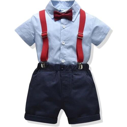 Baby Boy Toddler Formal Outfit Cotton Clothes Boys Suit Summer Blue Shirt+Shorts With Belt Baby Clothing Set 1 2 3 4 5 6 Years