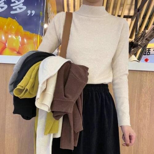 2021 Autumn Winter Warm Women Knitted Sweater Korean Style Solid Semi Turtleneck Long Sleeve Pullovers Bottoming or Outside