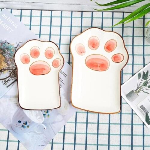 Cute cats claw tableware household ceramic rice bowl salad plate girl heart cartoon Japanese childrens dinner plate