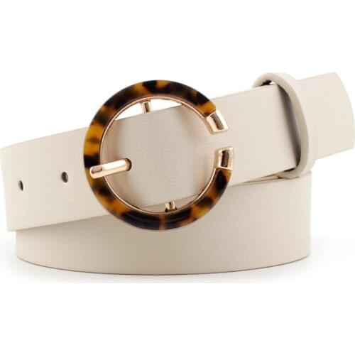 Luxury Fashion Casual Womens Belt Fashion Trend Leopard Print Round Buckle Decoration Pu Leather Black Beige White Belt