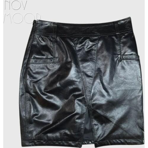 Sexy black genuine leather skirts women slim split pencil skirt faldas jupe saia etek sheepskin mini skirt Free shipping LT106