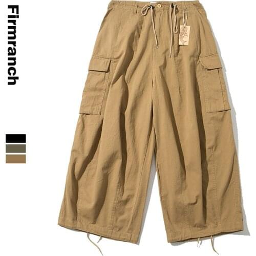 Firmranch New Spring Men/Women Amekaji Oversize Casual INS Hot Wide legs Pants Cargo Loose American Causal Japanese Trousers