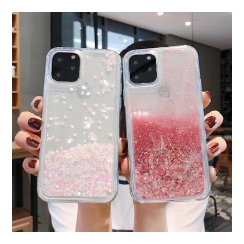 GIMFUN Glitter Liquid Quicksand Phone Cases for IPhone 12 11 Pro Max XS X XR 8 7 Plus Bling Love Heart Clear Soft Silicon Cover
