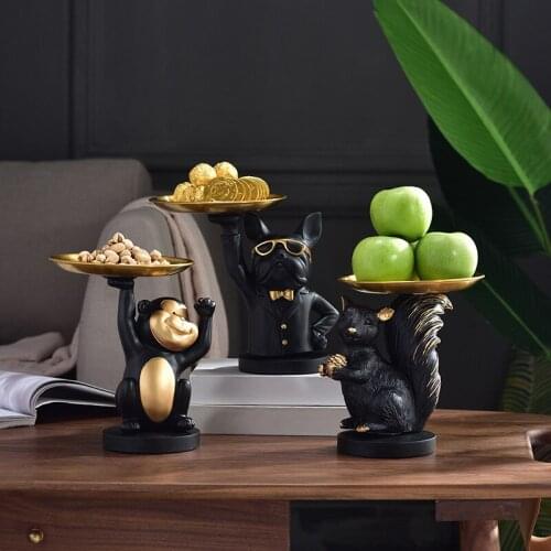 Mordern Resin Dog Squirrel Monkey Figurine Animal Sculpture Home Decor Livingroom Fruit Plate Key Storage Candy Table Decoration