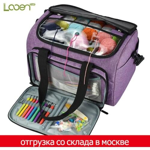 Knitting Bag Yarn Tote Organizer with Inner Divider for Wool Crochet Hooks Knitting Needles Sewing Set DIY Storage Bag
