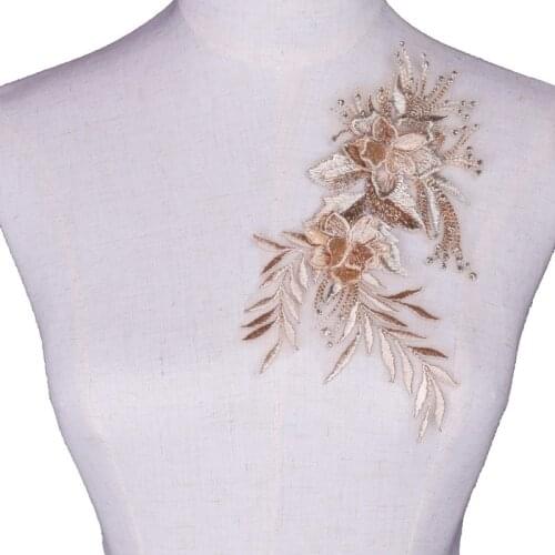 Wedding Patches 3D Flower Lace Appliqued Bridal Dress Trims Embroidered Sewing on Scrapbooking 4 Colors NL160