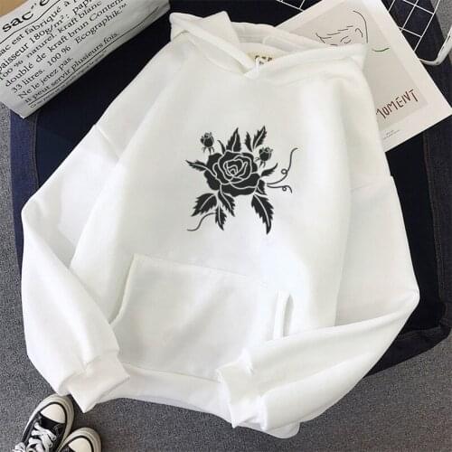 Streetwear Flower Printing Hoodies Pullovers 2021 Fashion Harajuku Winter Rose Hoodie Women Loose Korean Style Sweatshirt Autumn