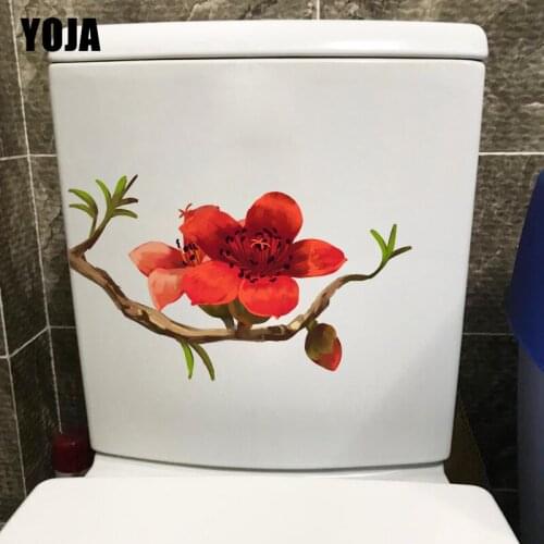 YOJA 22.7X14.6CM Kapok Branches WC Decor Toilet Seat Stickers Creative Cartoon Home Wall Decal T1-1632