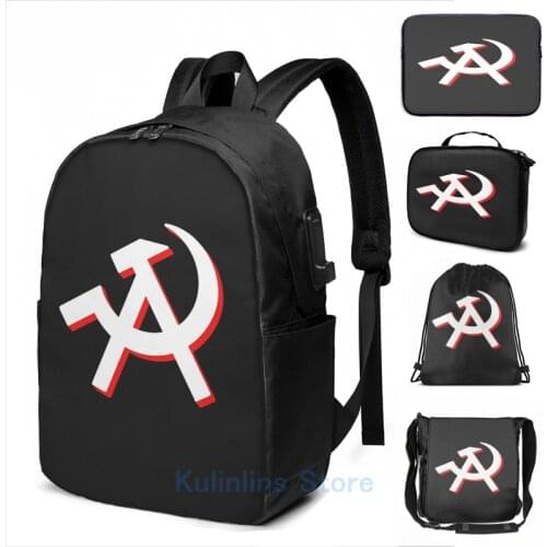 Funny Graphic print Anarcho-Communism Symbol USB Charge Backpack men School bags Women bag Travel laptop bag