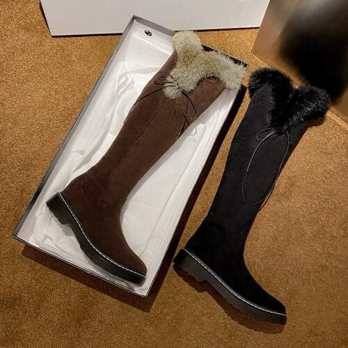 New winter style warm Knee high boots snow boots Women boots True fur Non-slip snow boots warm Women shoes Size 34-43